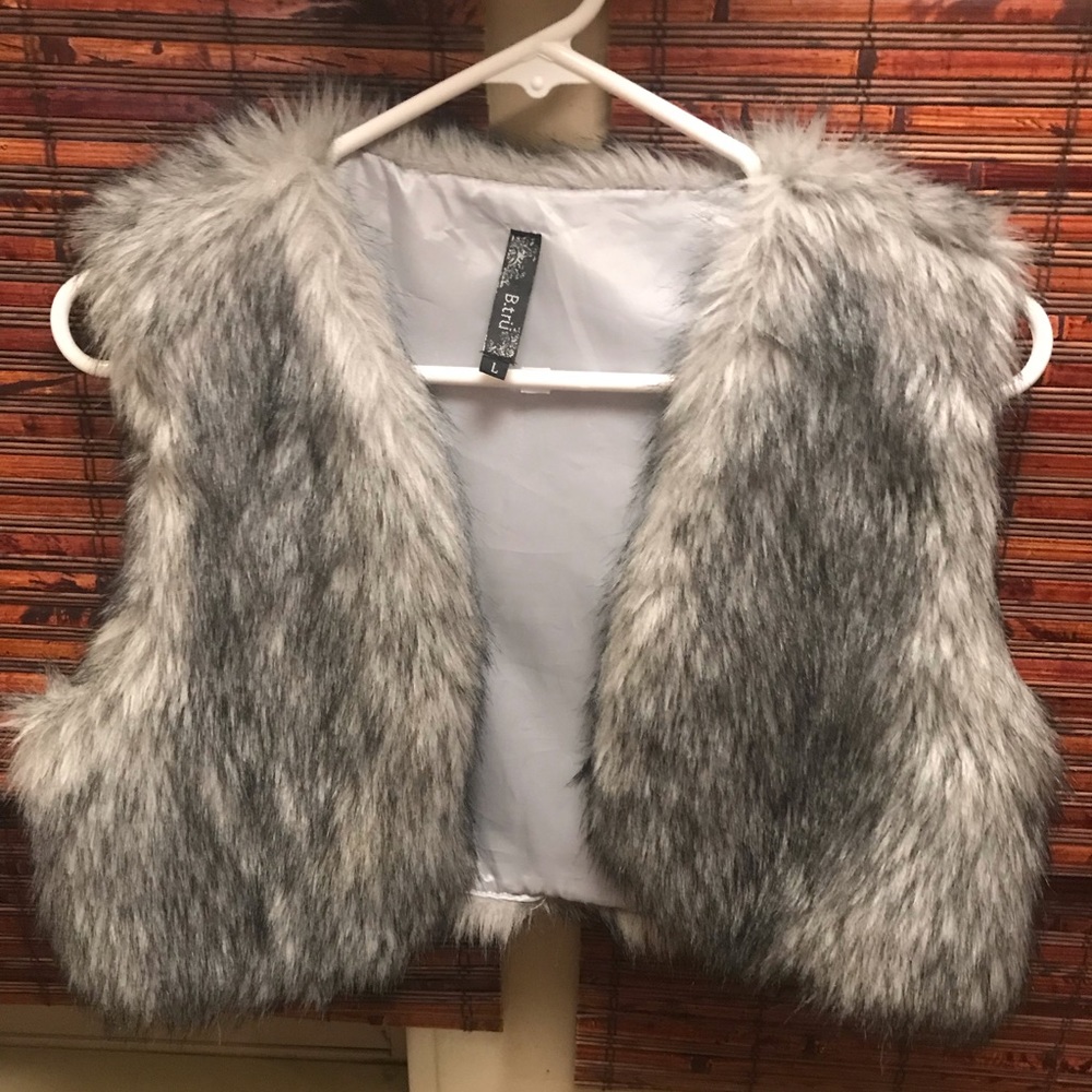Grey faux fur vest